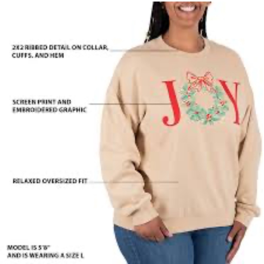 I’m in size extra large Joyce sweatshirt State of Mind Tan Joy Sweatshirt - Picture 6 of 6